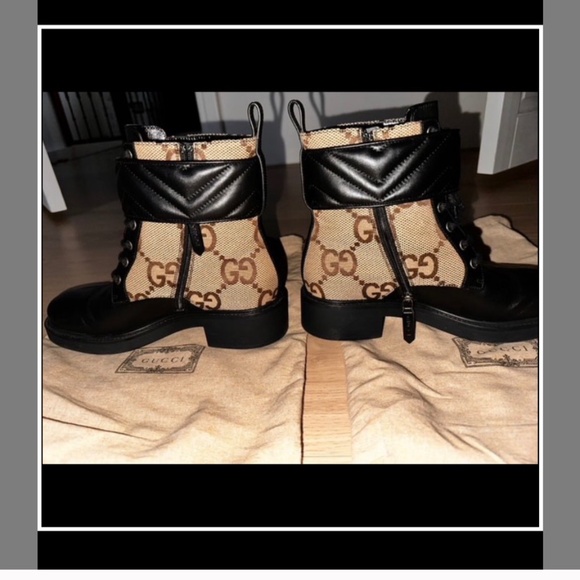 Gucci Shoes - Gucci Double G Logo Leather Combat Boots